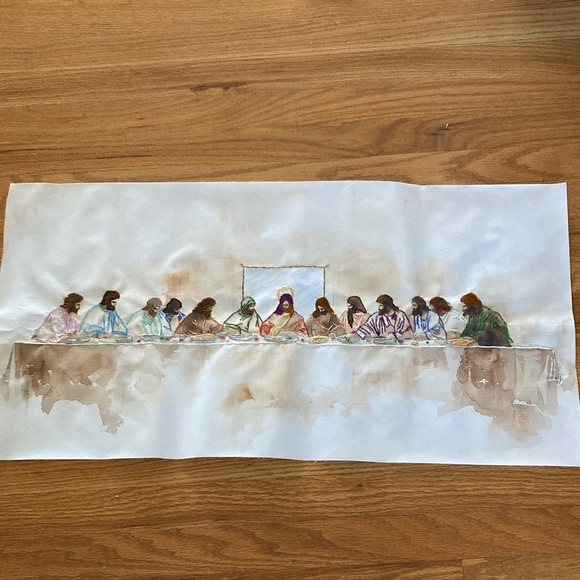 NEW large Last Supper on canvas with embroidery, 31 inches by 15.5 inches - Picture 2 of 5